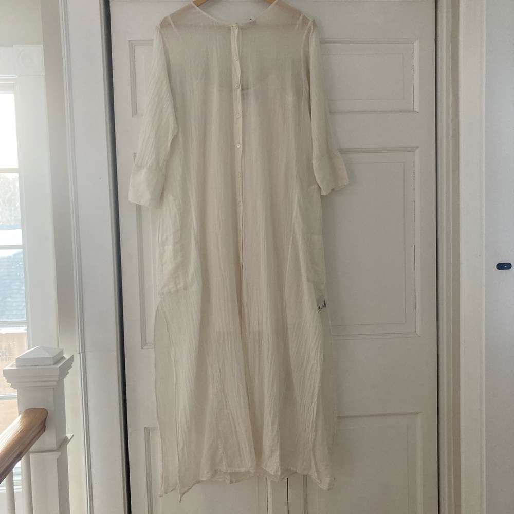 Theory | Elegant Sheer White Maxi Dress With Integrated Slip